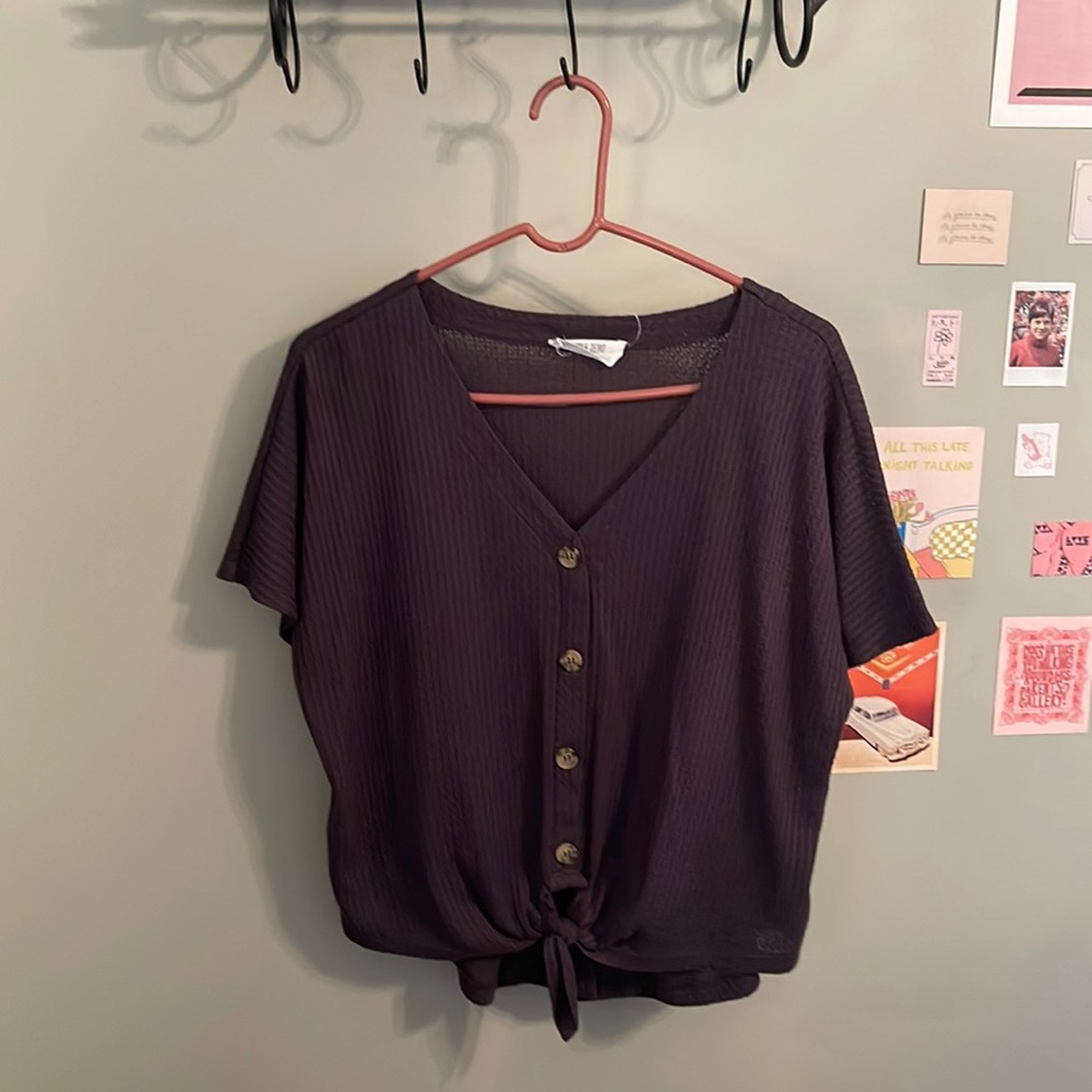 large dark grey, cropped button down
